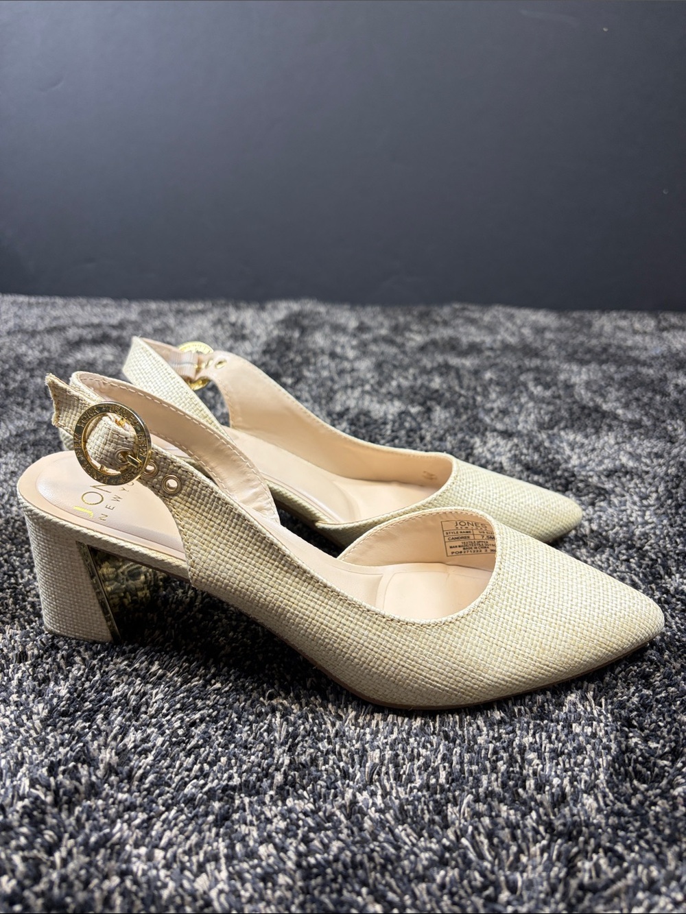 JONES NEW YORK CANDREE BONE WOVEN SLINGBACK BLOCK HEELS SIZE 7.5